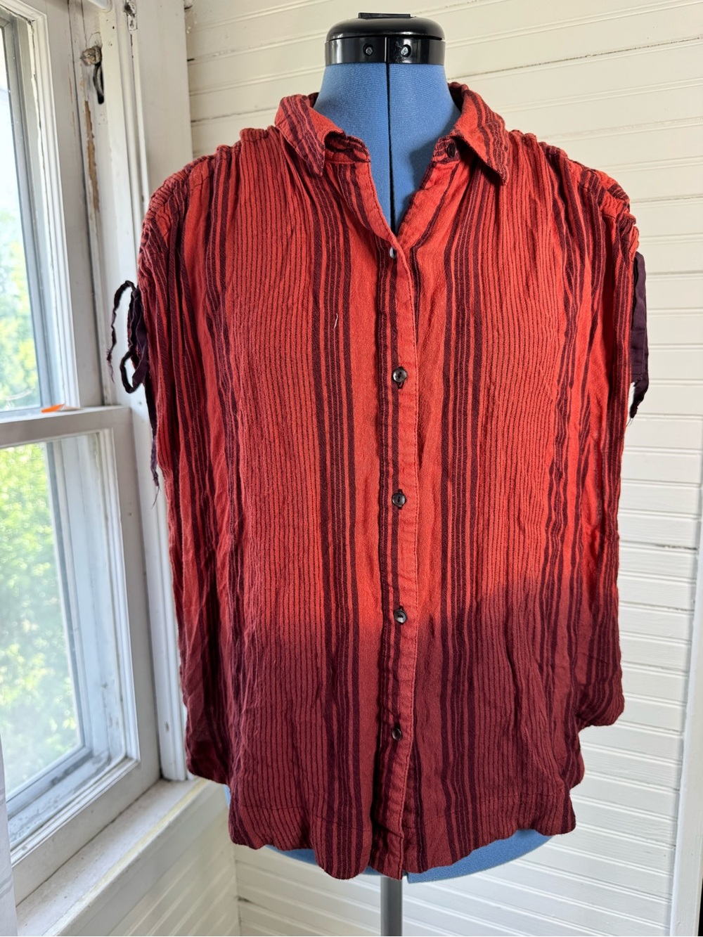 Free People Red Striped Button-Up Shirt